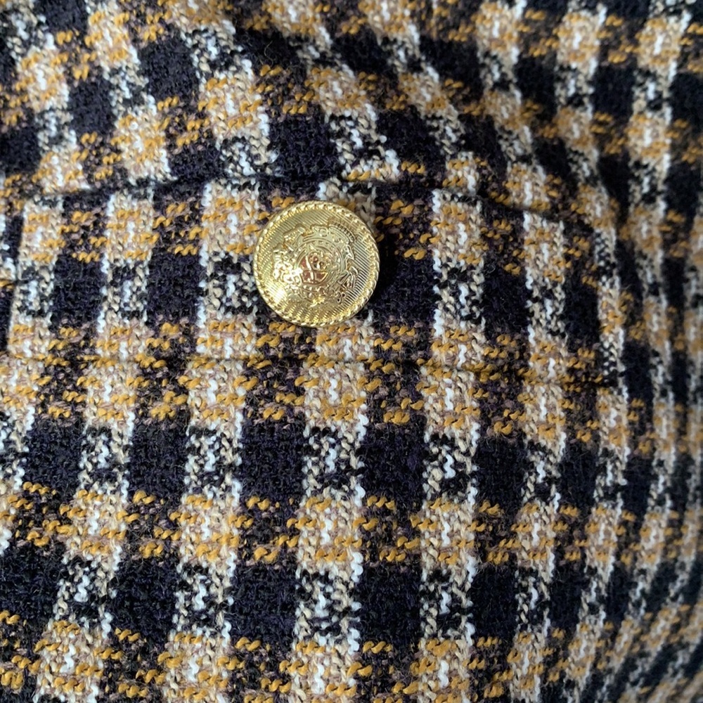 10 Crosby Derek Lam Tweed Checkered Black & Gold Ruffle Blazer size 16 - Picture 9 of 13